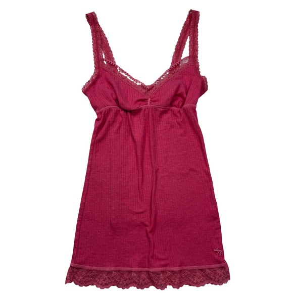 Abercrombie & Fitch Tops - VTG Y2K Abercrombie & Fitch Pink Ribbed Lace Babydoll Cami Top XS Coquette